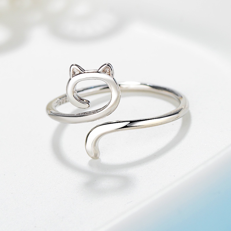 1 Pcs Lucu Bentuk Kucing Cincin Wanita Pribadi Berongga Dapat Disesuaikan Cincin Fashion Sederhana Perak Cincin