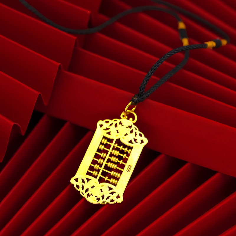 Goldkingdom Perhiasan Fashion Emas Asli Kadar 375Bangkok Aksesoris Ready Stock Pria Dan Wanita Berlapis Emas Retro Membakar Sempoa Biru Liontin Sangat Sederhana Dan Sombong