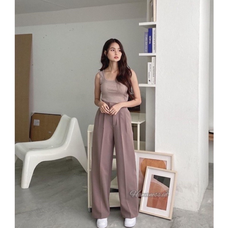 LOOSE PANTS TROUSERS MAUVE CELANA ANTI KUSUT WANITA CELANA KULOT WANITA CELANA KANTOR FORMAL CELANA KERJA WANITA