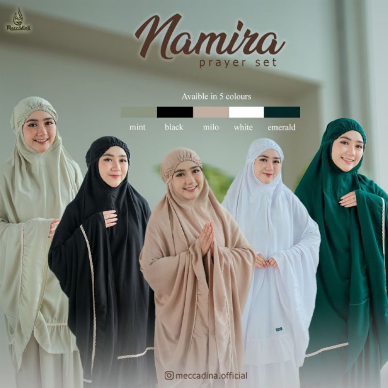 MUKENA KATUN RAYON DEWASA JUMBO NAMIRA BY MECCADINA RENDA POLOS WARNA HITAM BLACK PUTIH WHITE COKSU 