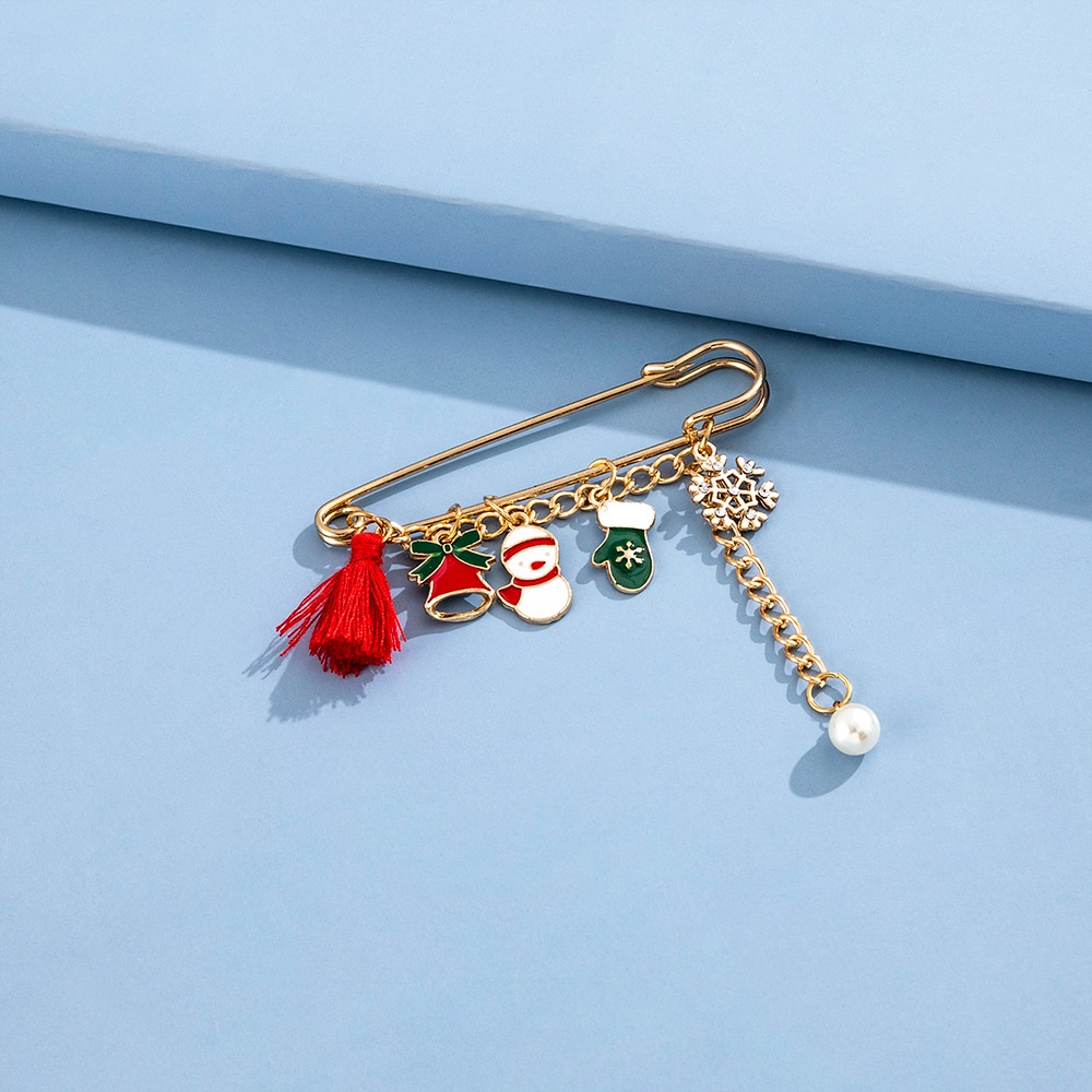 Bros Sarung Tangan Lonceng Santa Claus Natal Halus Dan Indah Rumbai Mutiara Bros Pin Besar