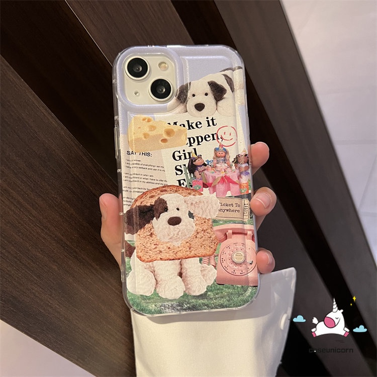 IPHONE Kompatibel Untuk Iphone14 11 13 12 Pro MAX XR X XS MAX 6 6S 7 8 Plus Kartun Kreatif Seni Koran Label Anjing Lucu Airbag Shockproof Soft Silicon Case TPU Cover