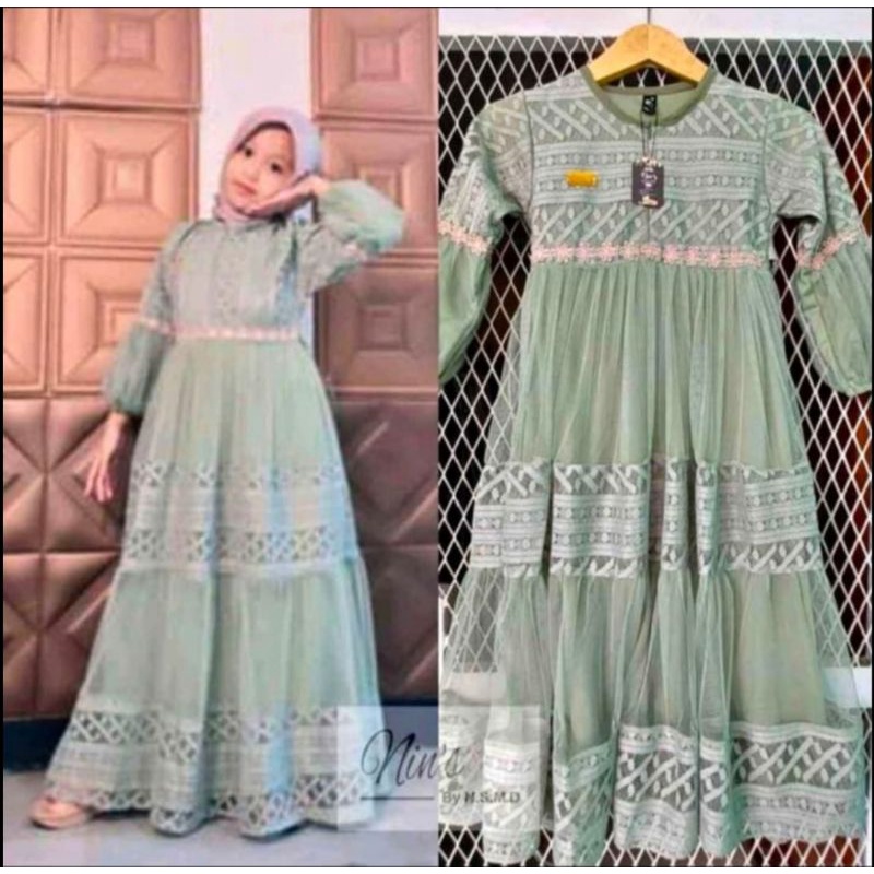 Baju Pesta Anak Raina Bahan Brukat Tile / Gamis Brukat Anak