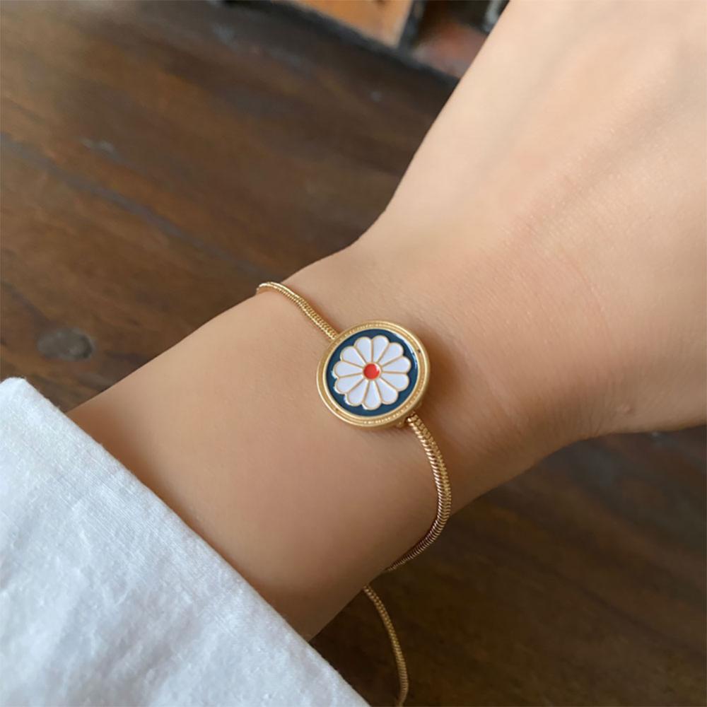 Timekey Fashion Vintage Enamel Daisy Kecil Gelang Desain Bunga Rasa Tarik Kepribadian Yang Dapat Disesuaikan Wanita Kreatif Gelang D9U6