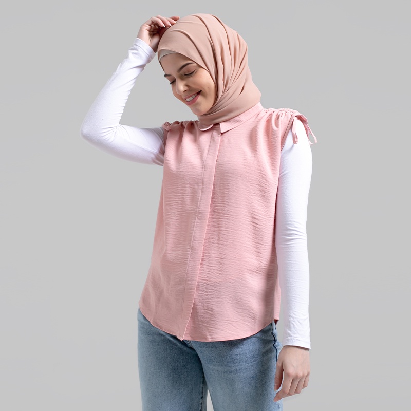 Greenlight Kemeja Polos Original Tanpa Lengan Poly Crinkle Sleeveless Wanita Pink Mellow Rose 190722