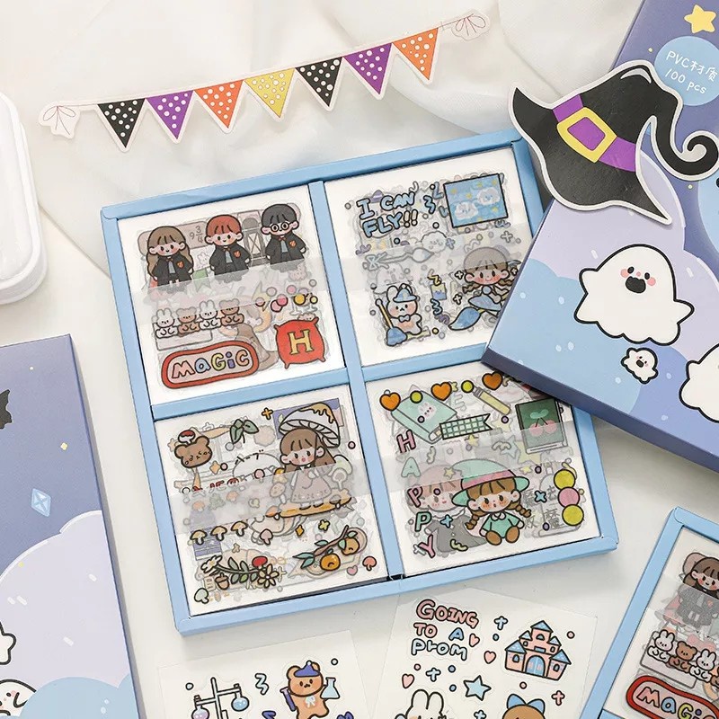 

ic] 100 lembar deco sticker box PVC cute gift kado