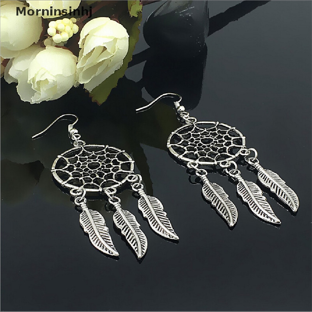 Mornin Perhiasan Fashion Baru Vintage Perak Disepuh Penangkap Mimpi Drop Menjuntai Anting Hadiah id