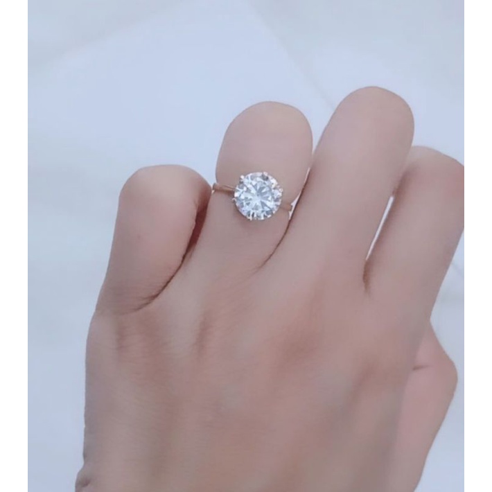 cincin solitaire (desi) mata putih/perak asli silver 925 lapis emas/perhiasan fashion wanita terbaru