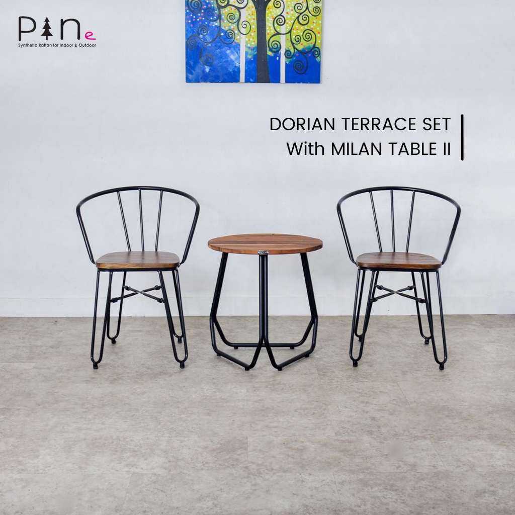 Set Meja Kayu Kursi Teras Besi Minimalis / Set Kursi Teras Vintage Murah / Dorian Terrace Set - Mila