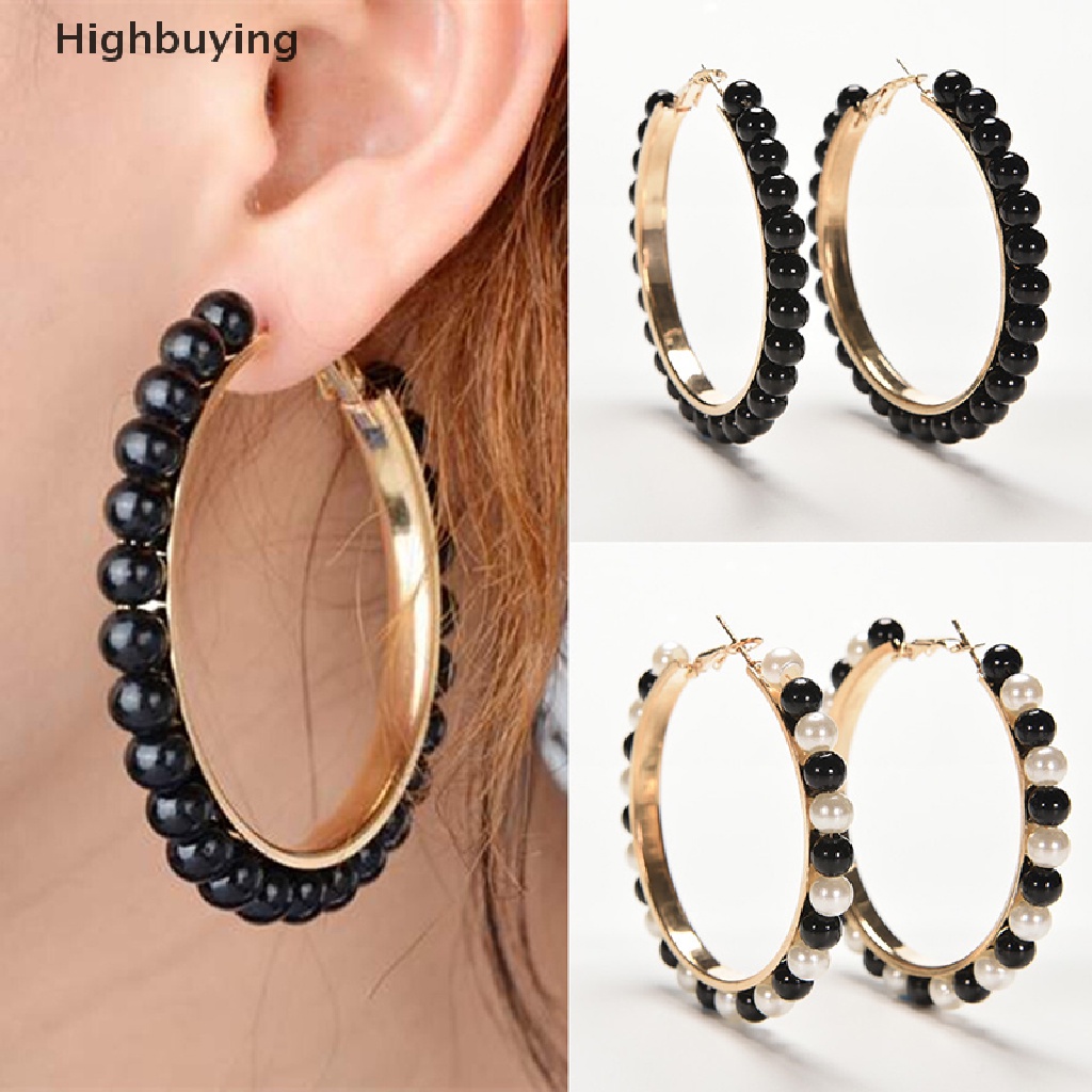 Hbid Wanita Fashion Faux Pearl Earings Chic Beads Lapis Emas Ear Hoop Lingkaran Anting Glory