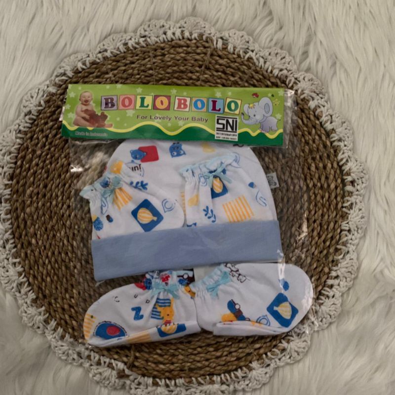 Topi Set Bayi + Sarung Tangan dan Kaki Bayi motif JUNGLE KOMBINASI NEWBORN |Fashion