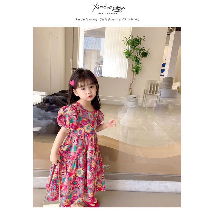 2-6 years old girls floral dress summer new children's foreign style short-sleeved princess dress baby summer cotton skirt