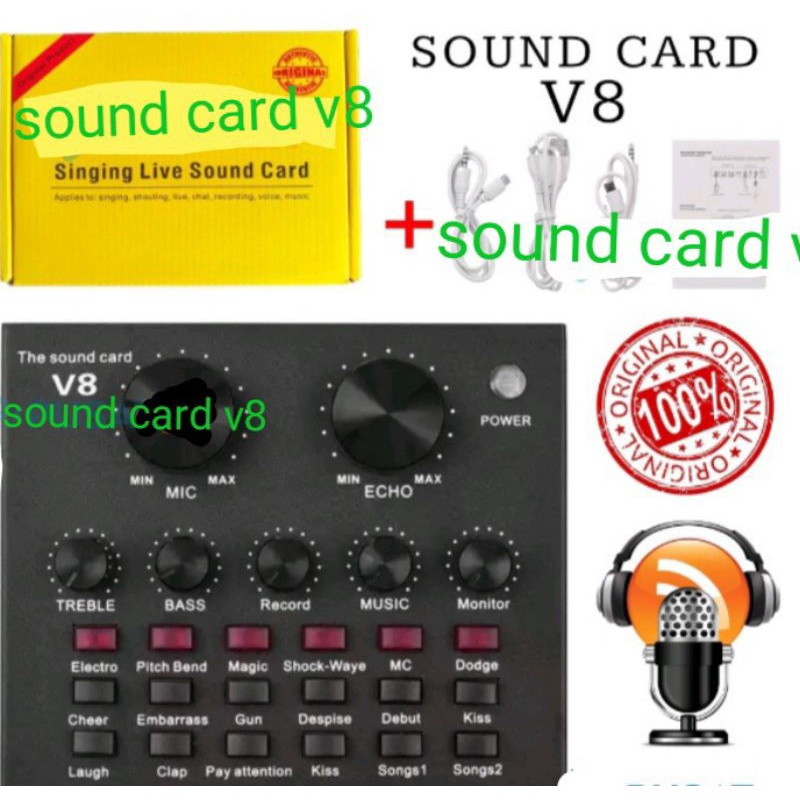 Soundcard V8s  - Souncard - Soundcard Bluetooth Audio USB External Soundcard Live Broadcast Mic - V8