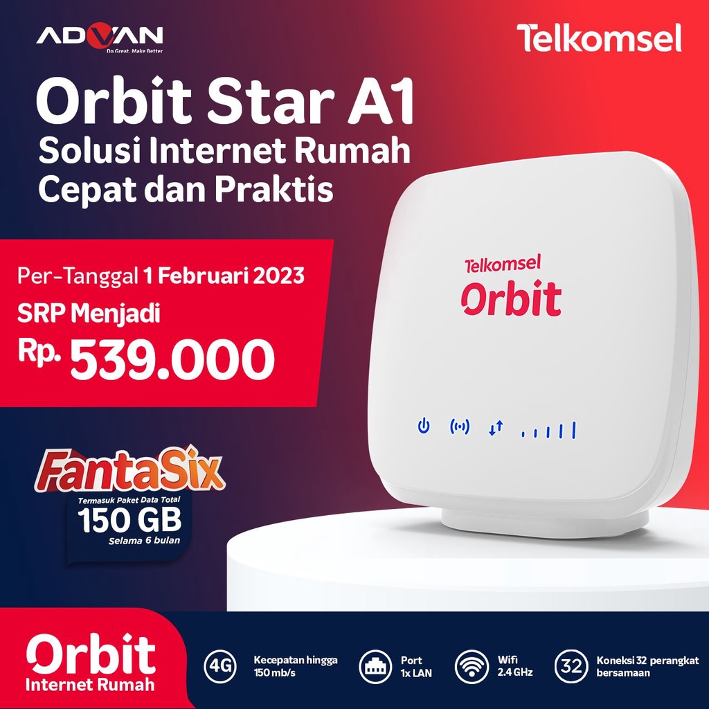 Modem Router Wifi Telkomsel Orbit Star A1 Advan 4G Free Perdana Orbit