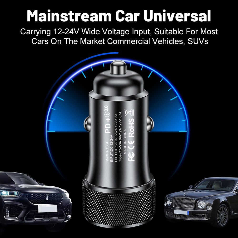 45w QC3.0+PD Super Flash Charger Fast Charging Adaptor Mobil Untuk Hp Paduan Aluminium Charger Mobil Untuk i-Phone Android Tipe C Di Mobil