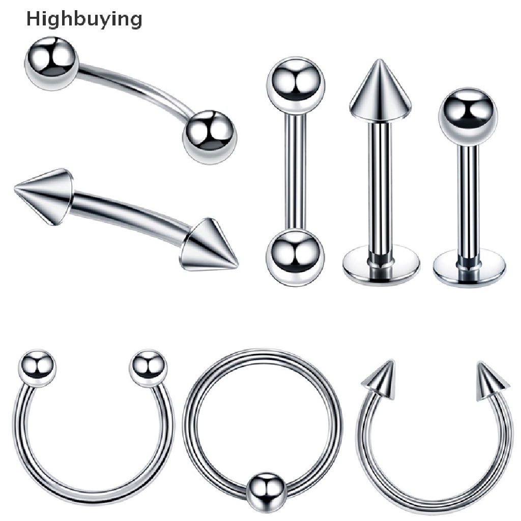 Hbid 8Pcs/Set Cincin Bibir Hidung Stainless Steel Tragus Telinga Helix Tubuh Perhiasan Glory