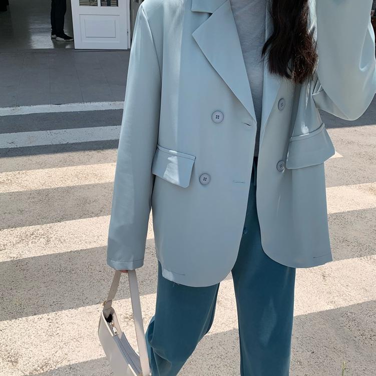 Stok Terbaru Hitam k Biru Korea Blazer Wanita Lengan Panjang Setelan Jas Blazer Women Outer Import M