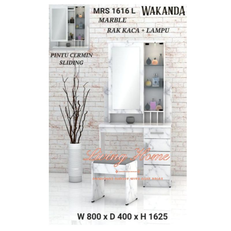 Meja Rias 1616 Pintu Cermin Sliding Lampu Wakanda