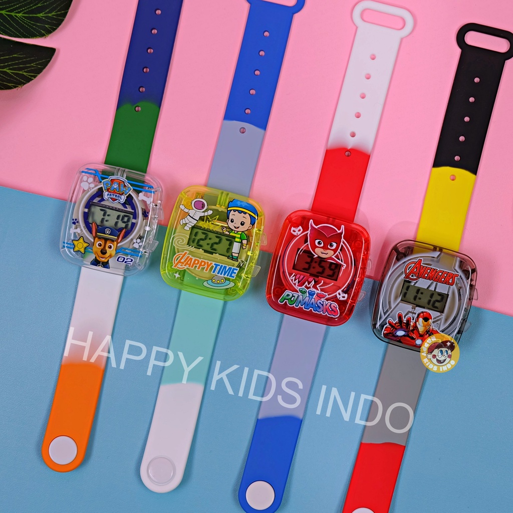 JAM TANGAN LED DIGITAL KOTAK KARAKTER  TALI WARNA - JAM ANAK COWO / JAM KOTAK ANAK / JAM TALI WARNA 