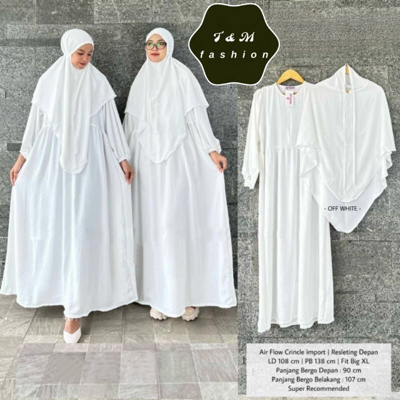 T &amp; M Fashion~Gamis Premium Khadisa Set Bergo Instan Matt Crinkle Air Flow Gamis Wanita Muslim Terbaru 2023 Khadijah Set Syari Gamis Syari Jumbo Hasanah