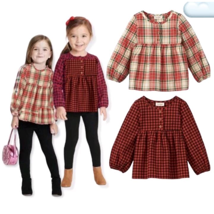 Atasan tunik kotak-kotak anak perempuan