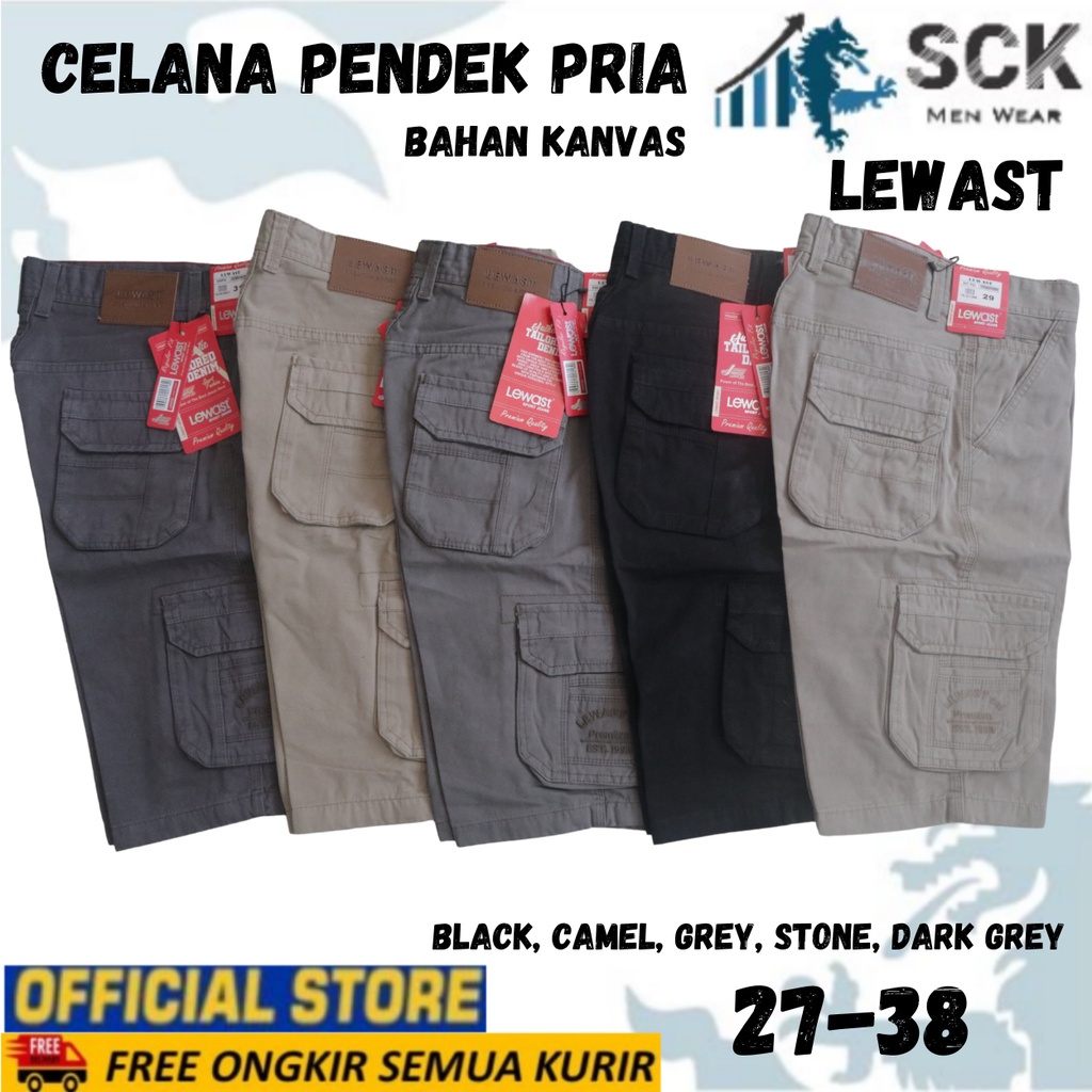 Celana Pendek LEWAST CARGO Bahan Katun 33-38 / Pakaian Pria / Celana Kantong Banyak Laki - sckmenwear GROSIR