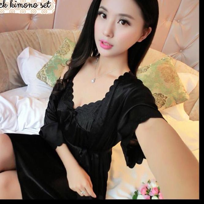✲ hokyfashion BAJU TIDUR SETELAN KIMONO SATIN IMPORT + INNER DALAMAN ( FIT TO XL ) ☪