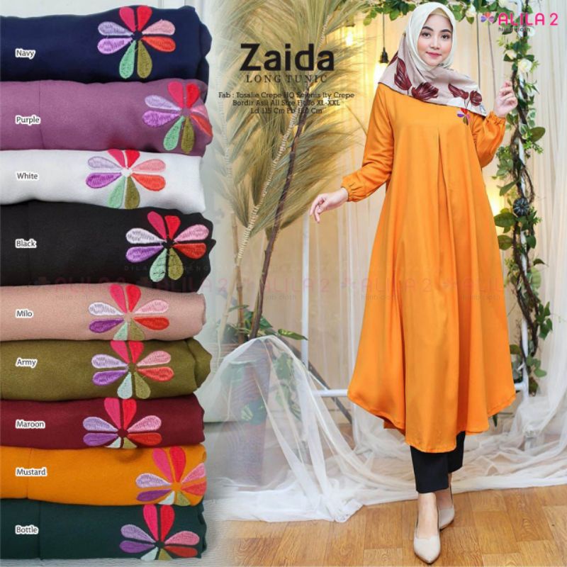 ZAIDA LONG TUNIC ORI ALILA | Tosalie Crepe HQ Sejenis Ity Crepe