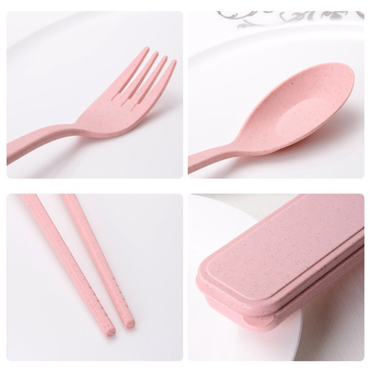 Set Alat Makan Korea Sendok Garpu Sumpit Wheat Straw Set Travel Plastik