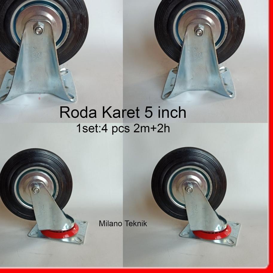 ♟ Roda troli 5"(2H+2M) roda karet etalase trolley gerobak 5 inch ❅