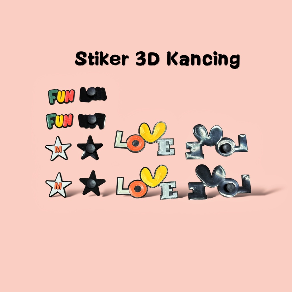 Stiker 3D Kancing isi 8PCS FREE LEM KOREA Jibbitz DIY AKSESORIS