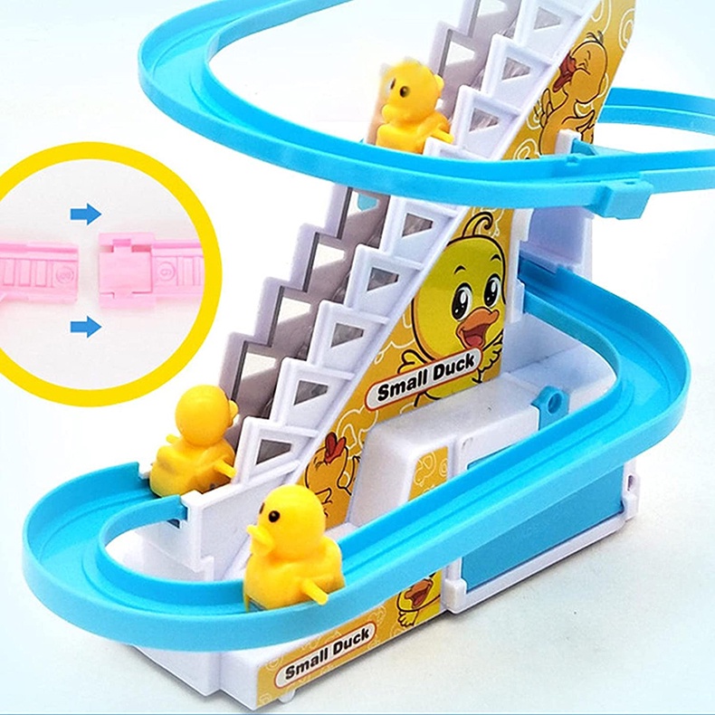 Mainan Bayi Lucu Elektrik Duck Track Mainan Slide Anak Laki-Laki Perempuan Bebek Menaiki Tangga Mainan Bayi Lampu LED Musik Roller Coaster Untuk Anak