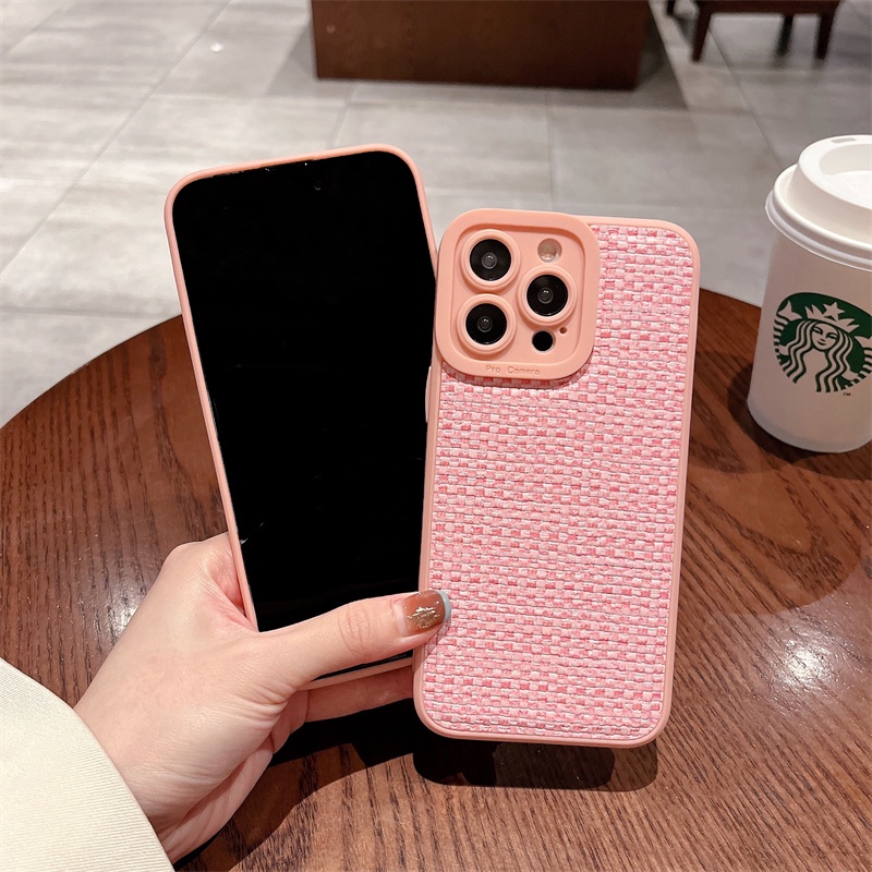 IPHONE Pola Kulit Anyaman Flat 3D Simple Cocok Untuk Phonecase Iphone11 12 13 14 Pro Max 7 8 Plus X XS XR XS Max Airbag Sarung Case Anti Jatuh