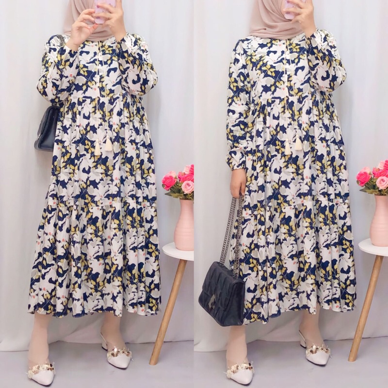 Midi Dress Rayon Premium / Midi Dress Motif Bunga / Home Dress Rayon Motif Premium / Gamis Midi Rayo