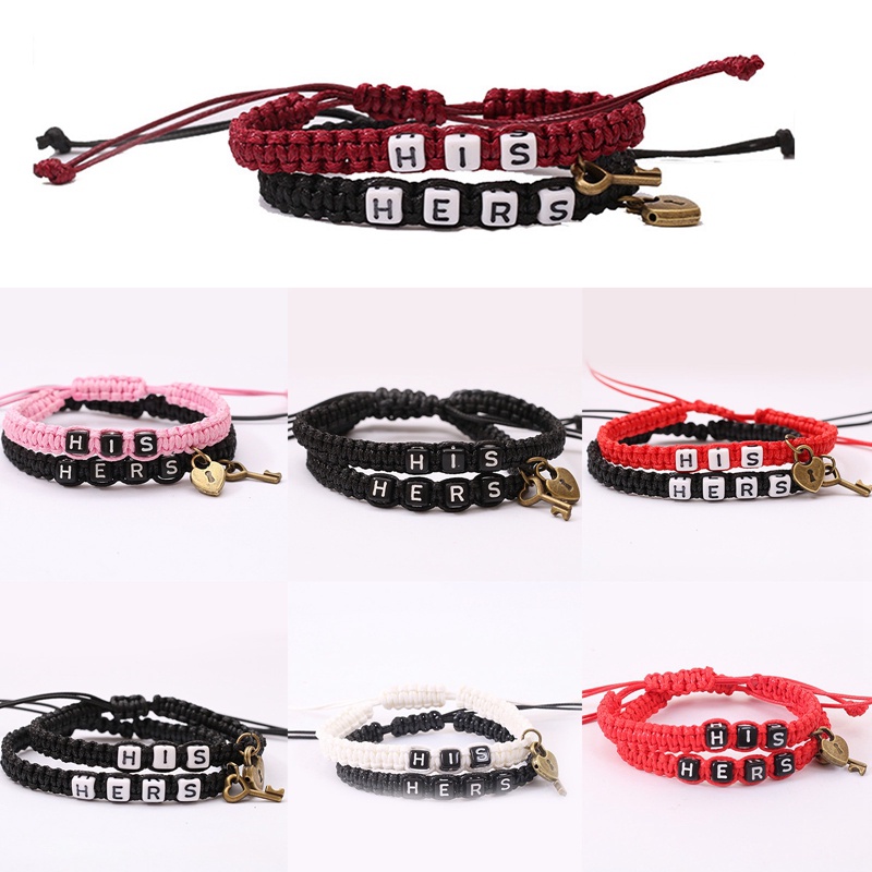 His HERS Pasangan Gelang Kunci Silinder Kunci Liontin Dikepang Lanyard Adjustable Gelang Kekasih Hadiah Pribadi Kunci Kunci Hari Valentine Hadir Perhiasan Pink Hitam Putih Merah