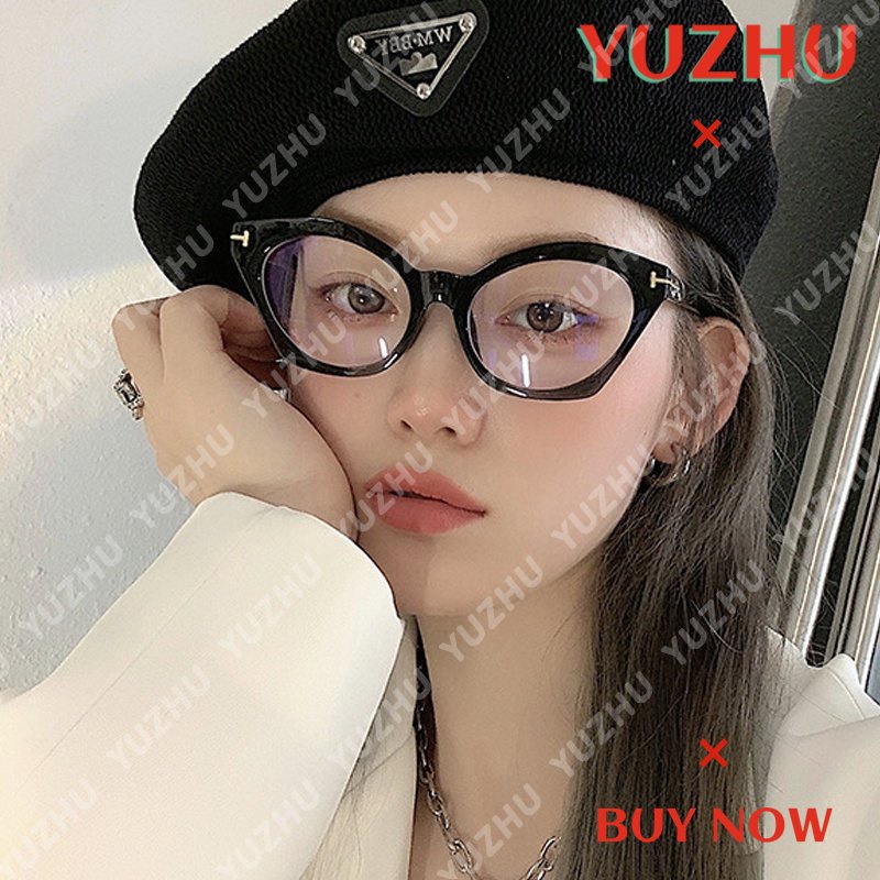 (YUZHU) Kacamata Cat Eye Anti Blue Light Bentuk T Untuk Wanita