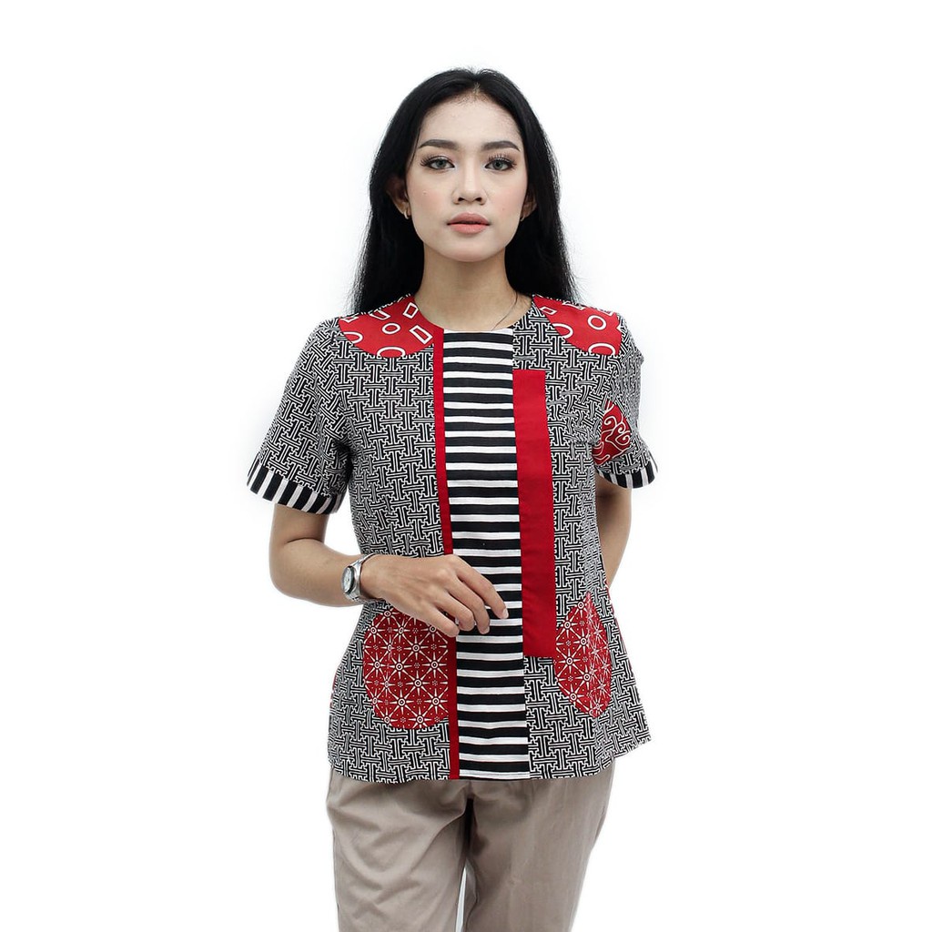 Boluse Batik WAnita - Atasan Batik - Blus Batik - Warna Merah Putih - Batik Wanita -S-M-L-XL-XXL-3L-