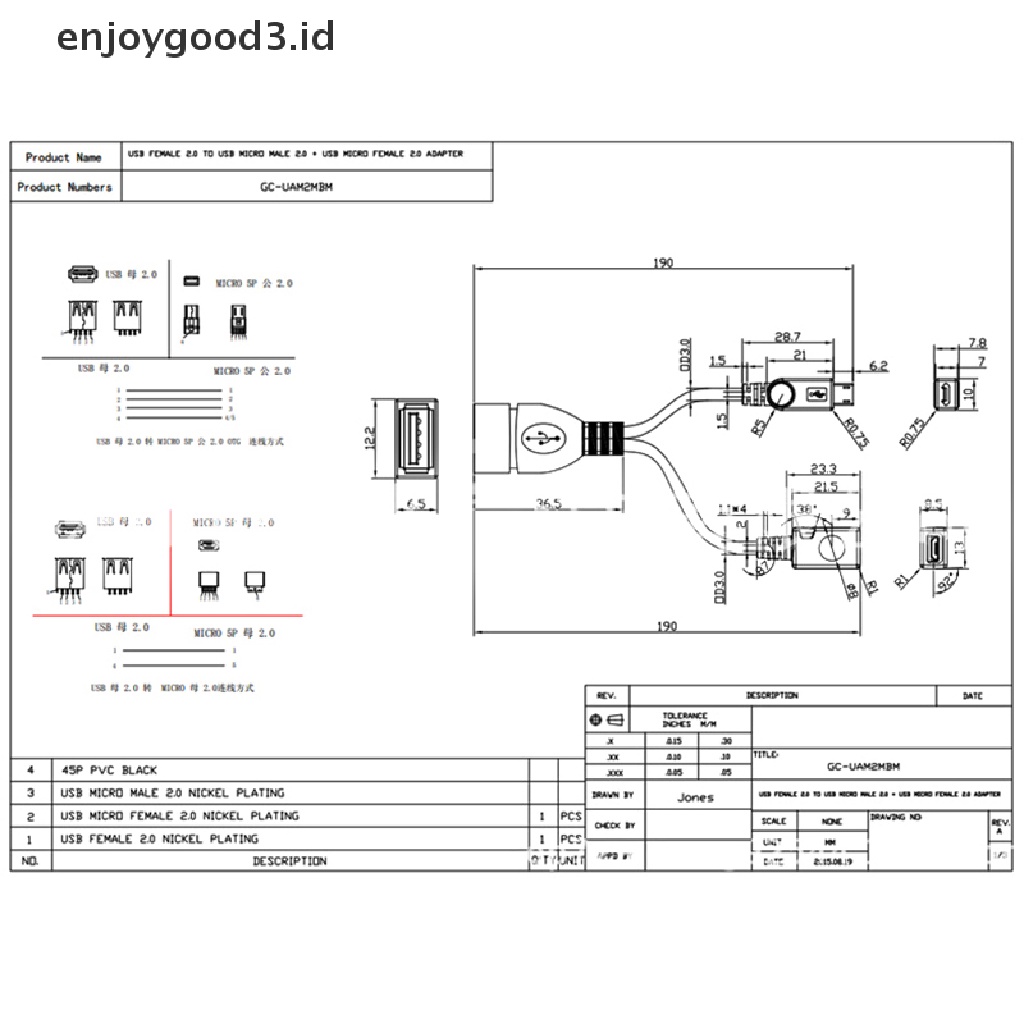 【 Rready Stock 】 1pc 2 In 1 OTG Micro USB Host Power Y Splitter USB Adapter To Micro 5 Pin Male Female Cable （ ID ）