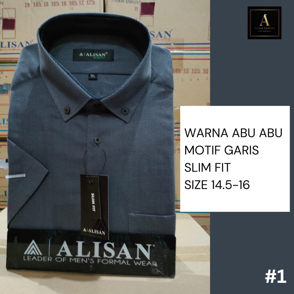 Kemeja Pria Alisan Lengan Panjang/Pendek Motif Garis Banyak Motif SLIM FIT