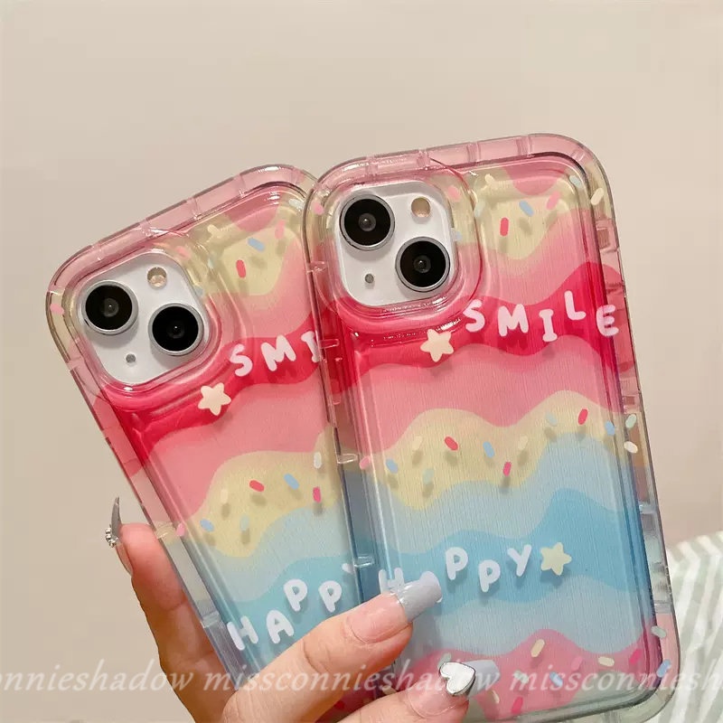 IPHONE Ins Kreatif Warna-Warni Rainbow Happy Smile Candy Color Case Kompatibel Untuk Iphone11 7Plus XR 13 12 14 Pro Max 6 6s 8plus X Xs Max SE 2020 Shockproof Airbag Transparan Soft Cover