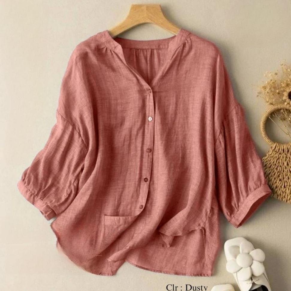 PALING DICARI Orimoza Kemeja Polos Wanita Katun Linen Jumbo Rivana