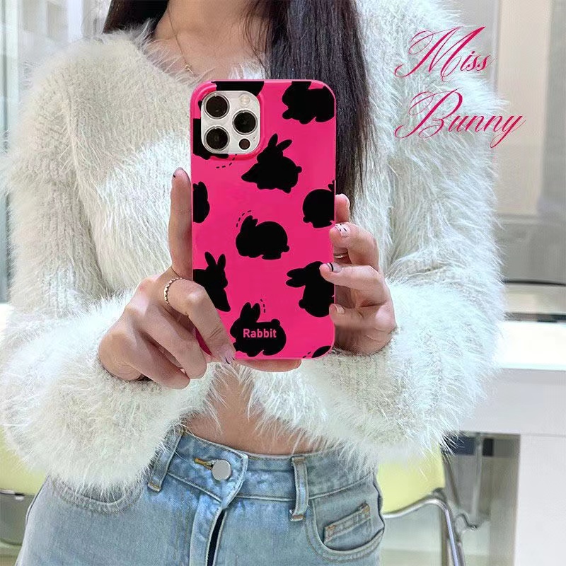 IPHONE Ins Pola Bayangan Kelinci Cocok Untuk Iphone14 14pro 14plus 13 13mini 13pro 13prm iPhone12 7Plus 8Plus Xr XS 13 12mini Pro Max Empat Sudut Casing Ponsel Tahan Guncangan