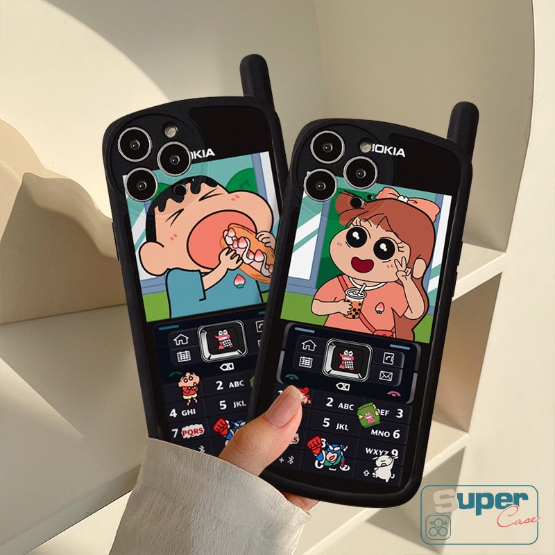 Kompatibel Untuk iPhone XR X Xs7 8 Plus 11 14 13 12 Pro MAX SE 2020 Kartun Crayon Shin-chan Bentuk Telepon Kepribadian Retro Cellular Kreatif Lucu Sakurada Nene Soft Cover