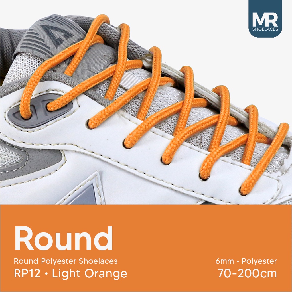 MR Shoelaces RP12 Oren / Jingga Muda (Light Orange) Tali Sepatu Bulat Round 6mm  70cm 80cm 90cm 100cm 120cm 150dm 180cm 200cm Tali Sepatu Bulat Polyester Premium