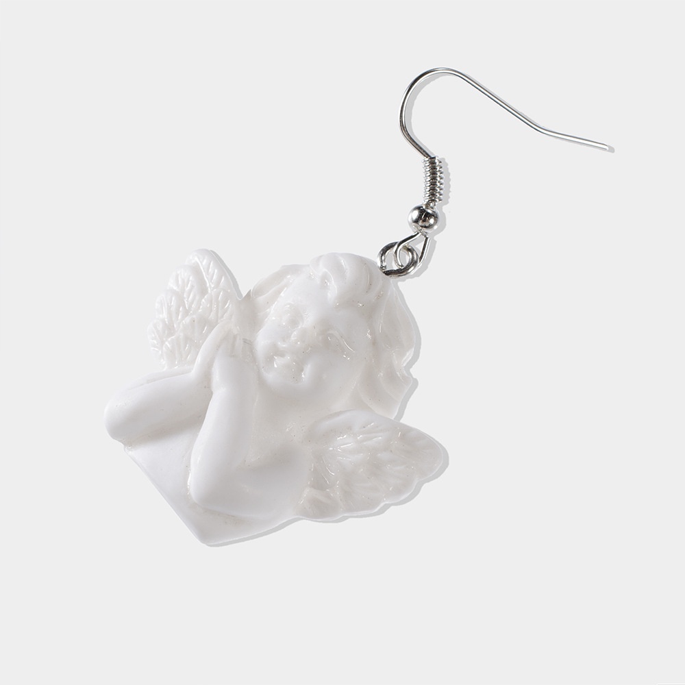 Anting Malaikat Putih Murni Retro Cupid Relief Figure Anting Kepribadian