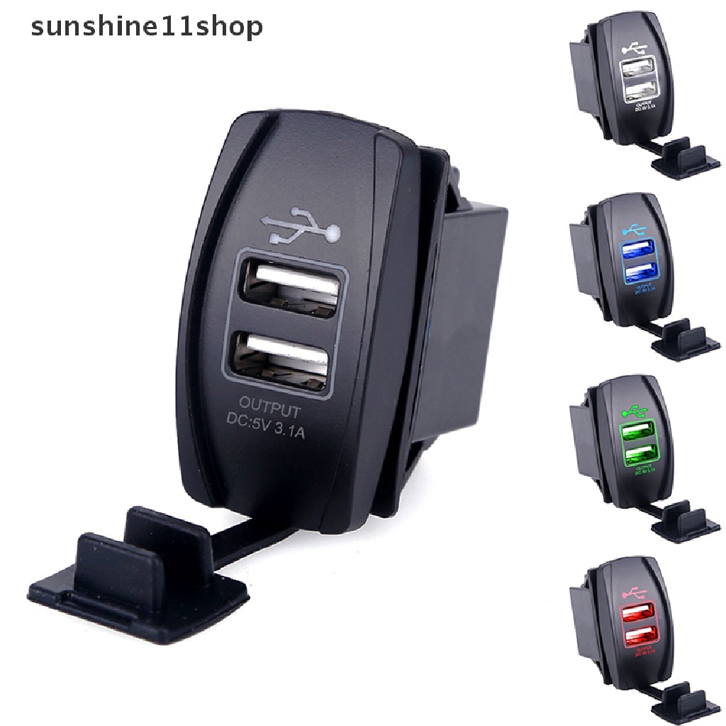 Sho 3.1A Dual USB Charger Socket Rocker Switch 2port Mini Auto Charger Adapter Untuk Mobil Perahu Truk RV Kendaraan Laut Stopkontak Tahan Air N