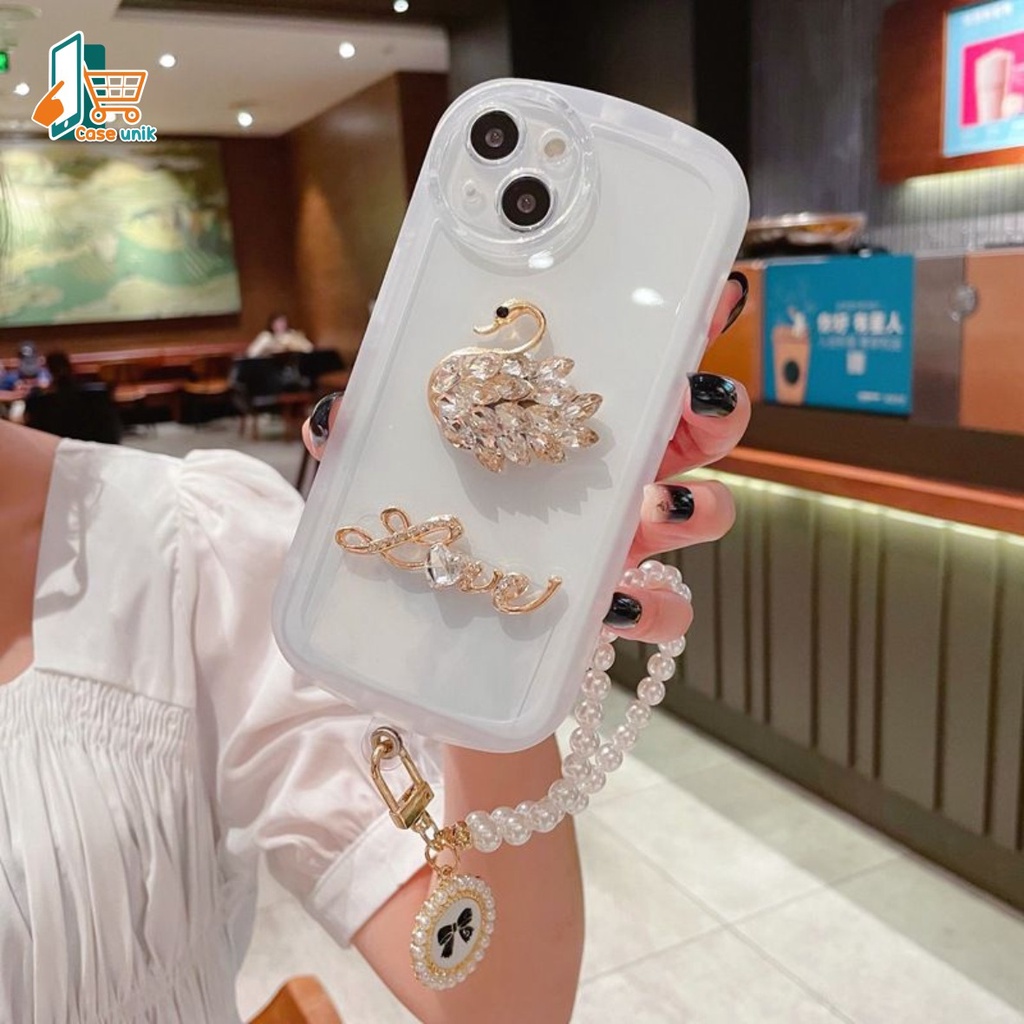 GC15 SOFTCASE WAVY GELOMBANG CLEAR DIAMOND SWAN LANYARD FOR IPHONE 7 8 7+ 8+ X XS XR XS MAX 11 12 13 14 PRO MAX 14 MAX CS5301