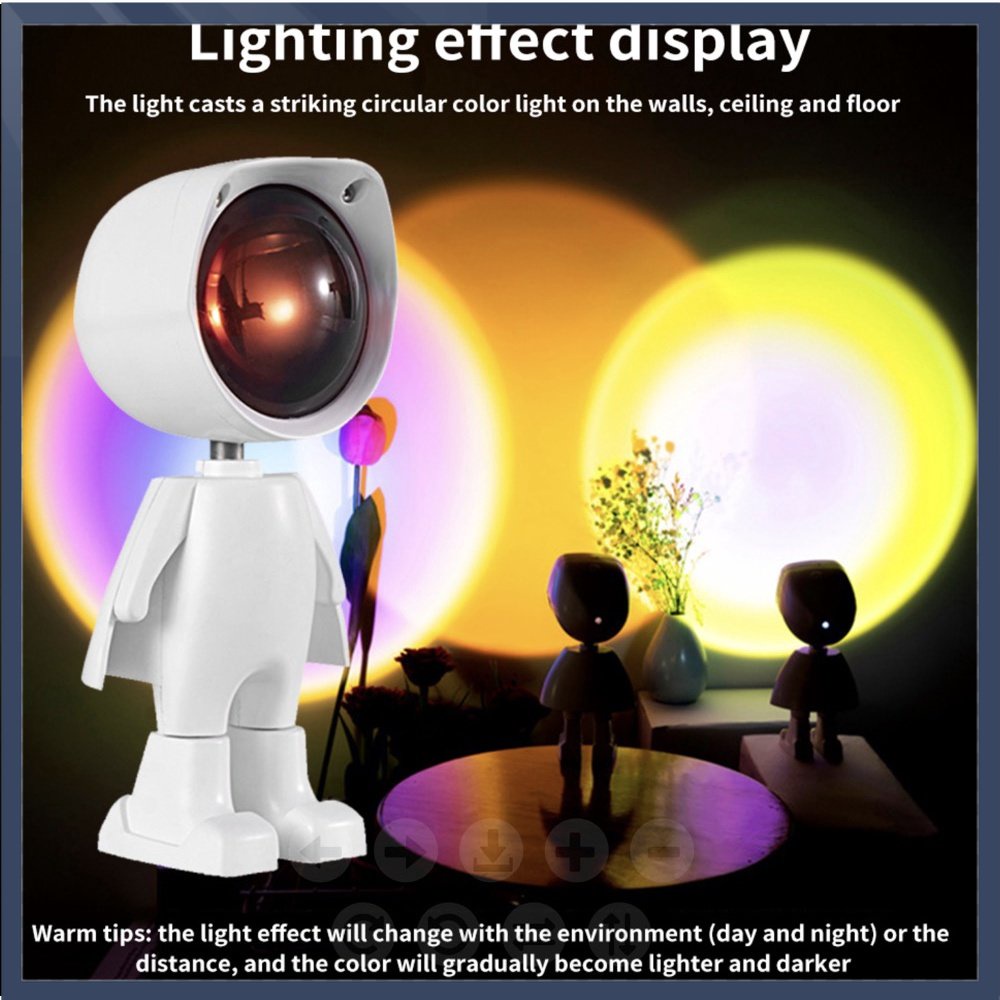 360°sunset Projector Lamp Robot Led Projector Night Lights Rainbow Sunset light USB Charging / Sunset Lamp / Lampu tidur/ Lampu Sunset