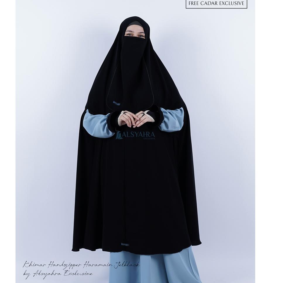 REKOMENDASI Alsyahra Exclusive Set Khimar Syari Handzipper Al haramain Jetblack