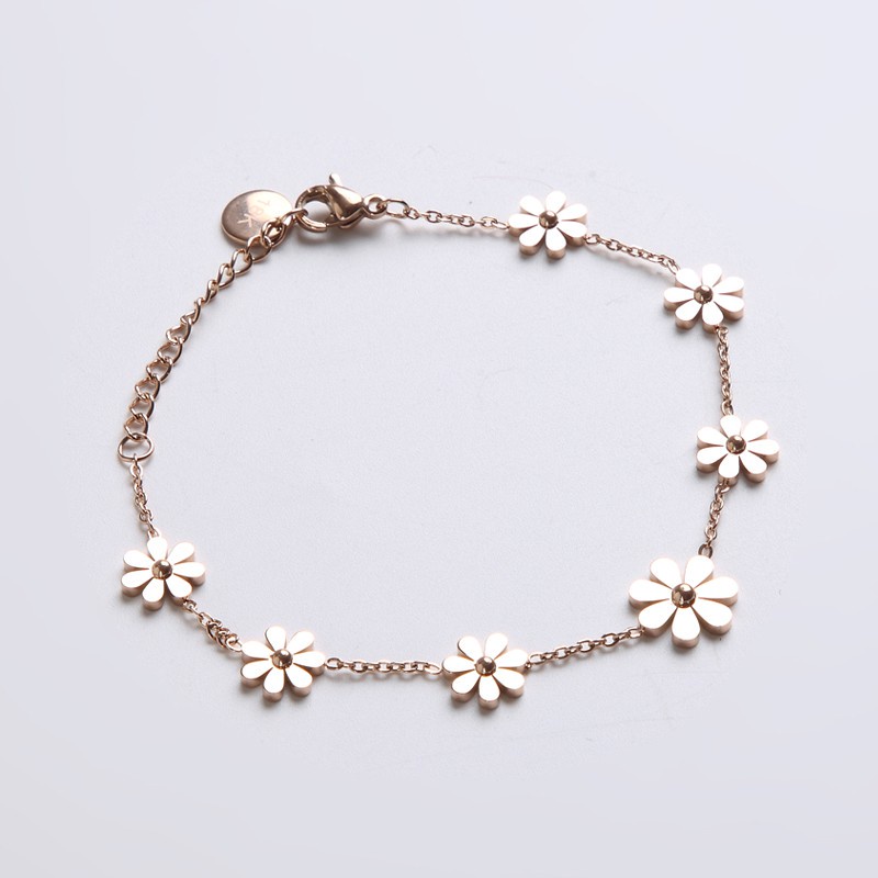 Gelang Lapis Rose Gold 18k Desain Daisy Bahan Titanium Steel Hypoallergenic Gaya Korea Untuk Wanita